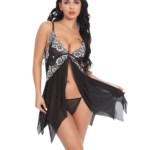 VESTRO Babydoll Lingerie Irregular Hem Lace Dress Girl with G-String Sleepwear Lingerie